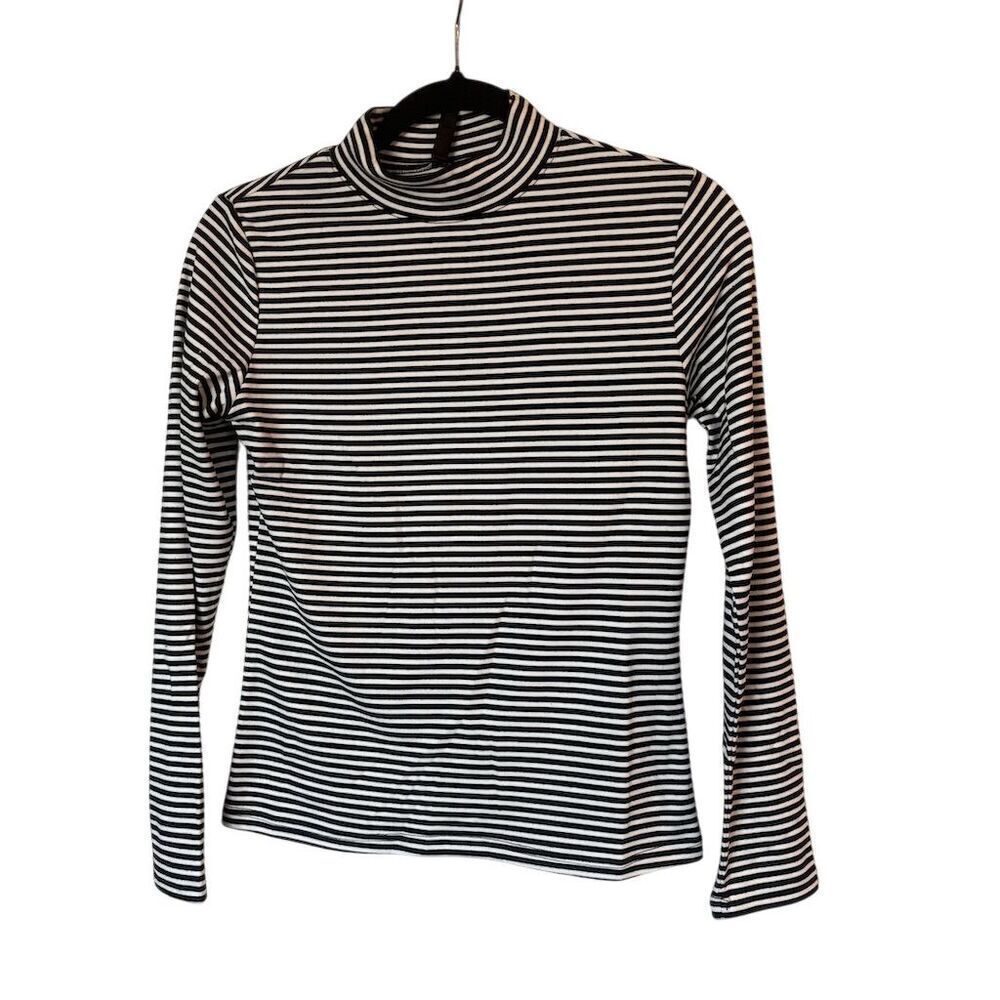 Prinstory Women's Striped Turtleneck Long Sleeve Top Black Size S